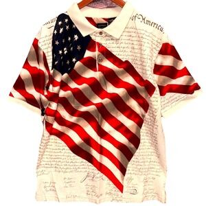 Cotton Traders Sport USA Flag Polo Shirt Men's XLG Ivory Classic‎ Patriotic